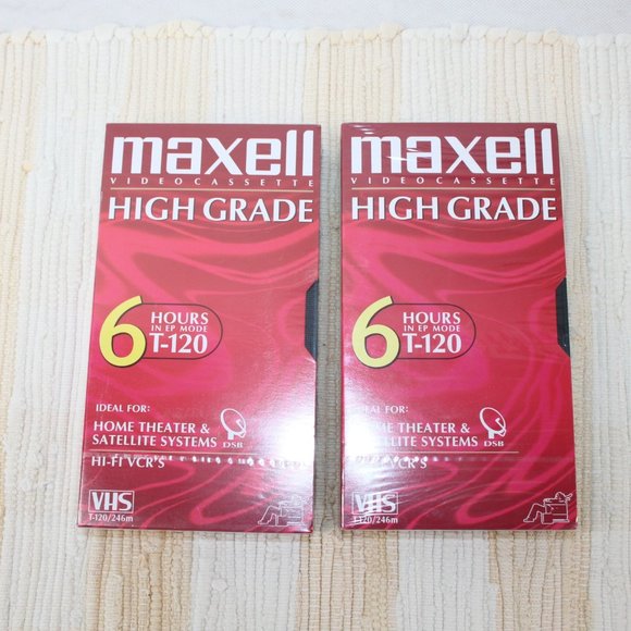 MAXELL LOT 2 T-120 HIGH GRADE 6 HOUR BLANK VIDEO CASSETTE TAPES VHS NEW-SEALED - Picture 1 of 9